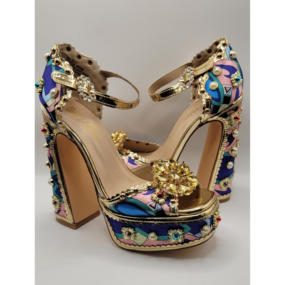 Multicolored W Multicolored Crystal Trim Chase & Chloe Platform Sandal Size 7